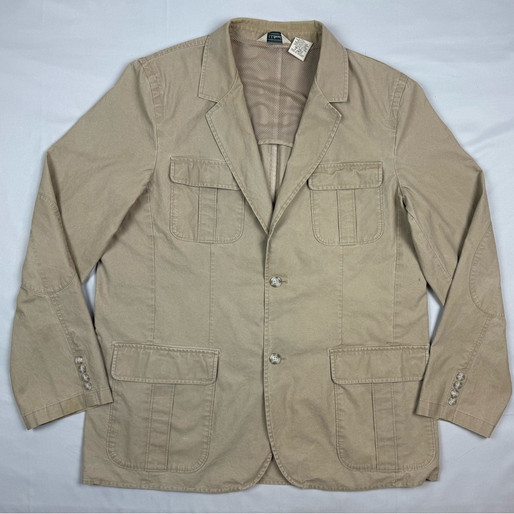 LL Bean Mens Safari Field Blazer Coat 46 Tall Khaki/Tan Utility 100% Cotton